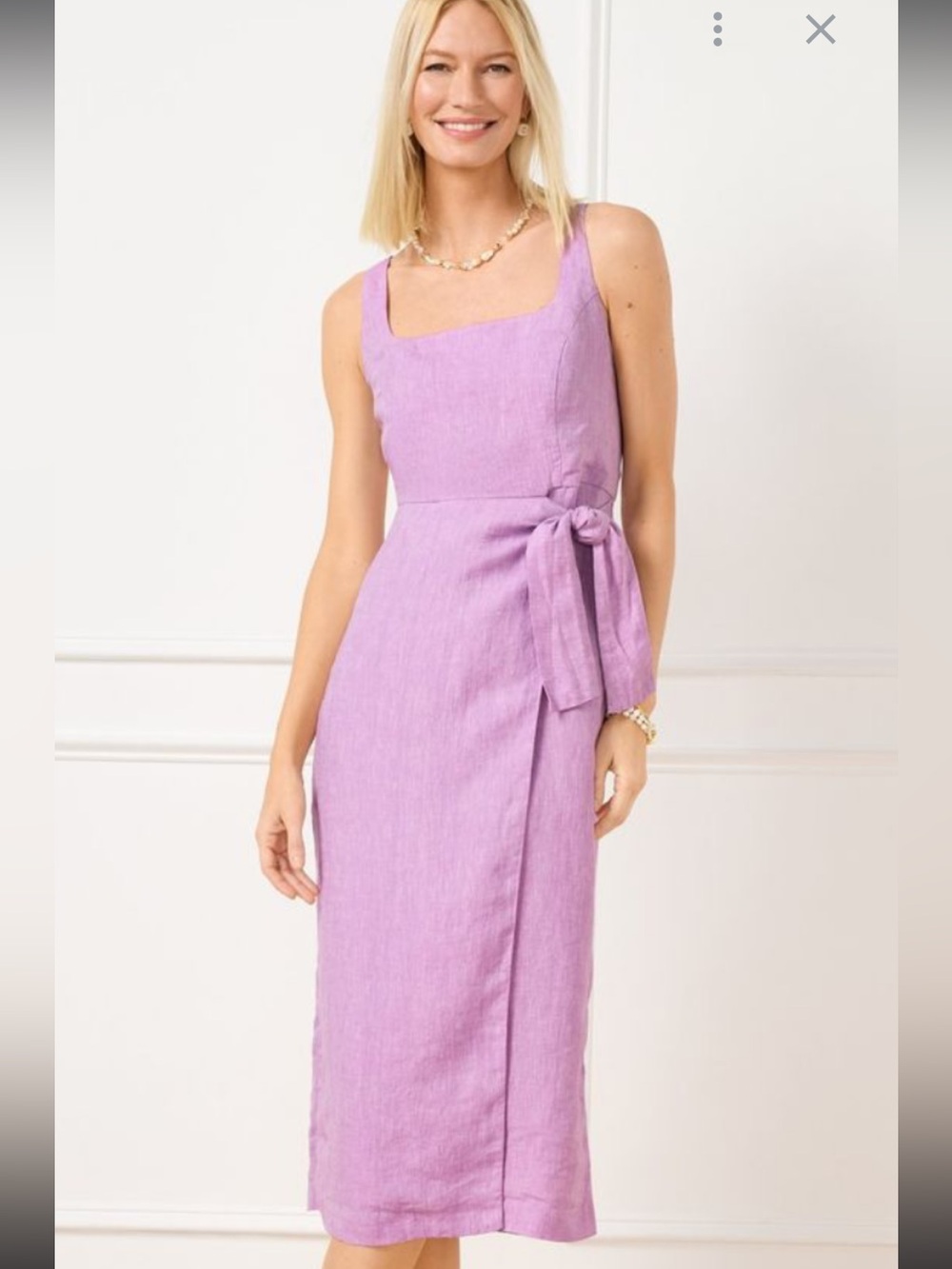 Talbots Petite 100% Linen Lilac Wrap-Style Midi Dress 2P
